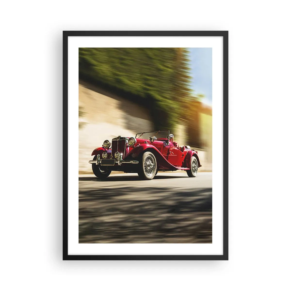 Poster in black frame - Red classic car against a blurred landscape - 50x70cm - More Beautiful than Nike of Samothrace - Modern wall decoration for the living room and bedroom ARTTOR