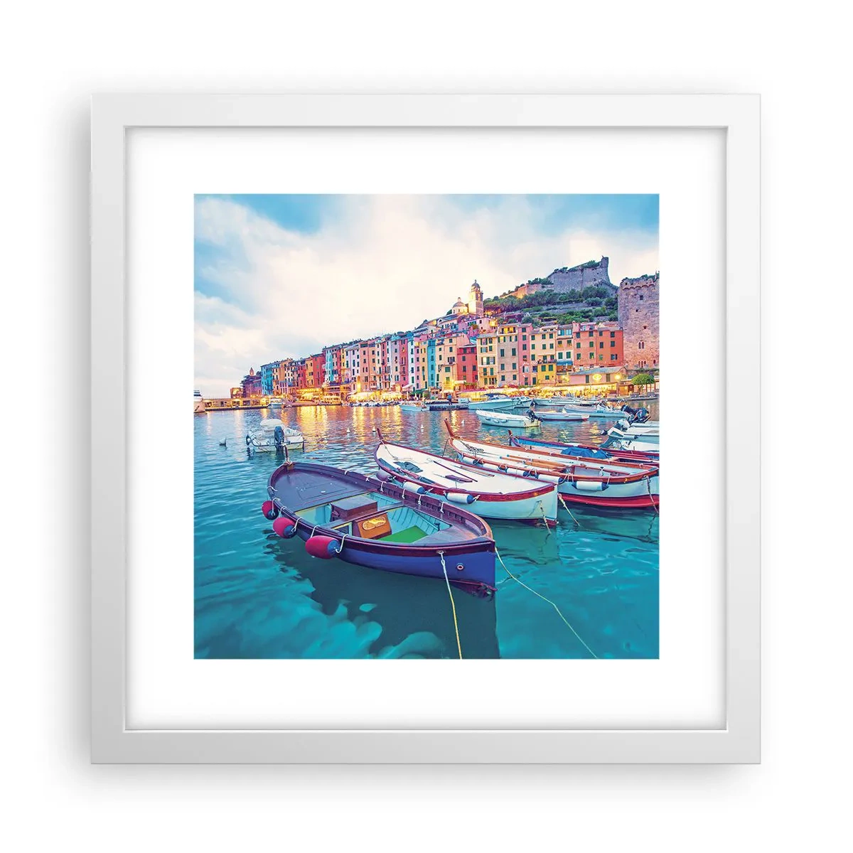 Poster in white frmae - Colourful Evening in a Port - 30x30 cm