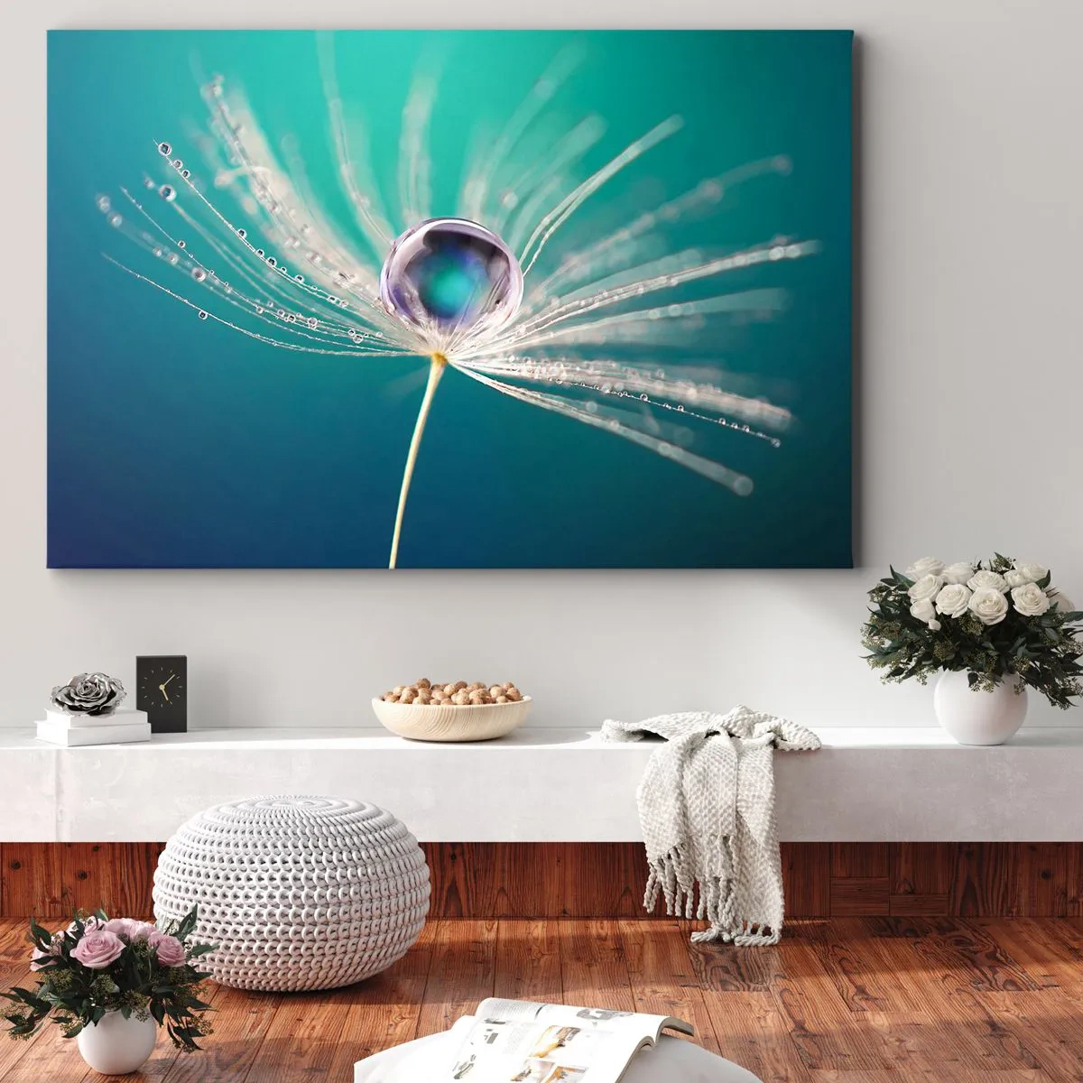 Canvas picture - Macro of a drop of water on a delicate dandelion seed - 70x50cm - Mystical Moment - Modern wall decoration for the living room and bedroom ARTTOR