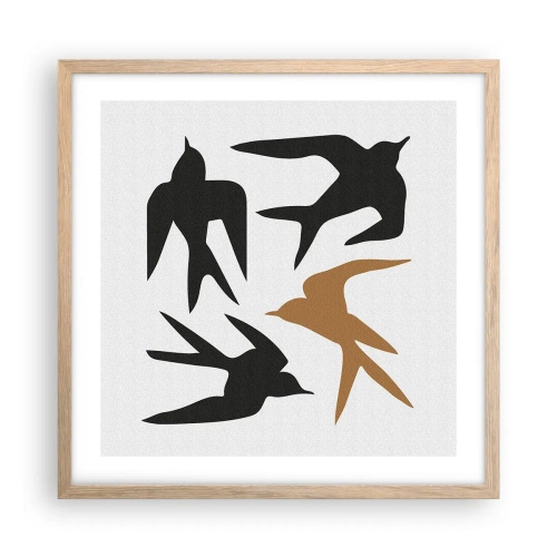 Poster in light oak frame - Swallows at Play - 50x50 cm