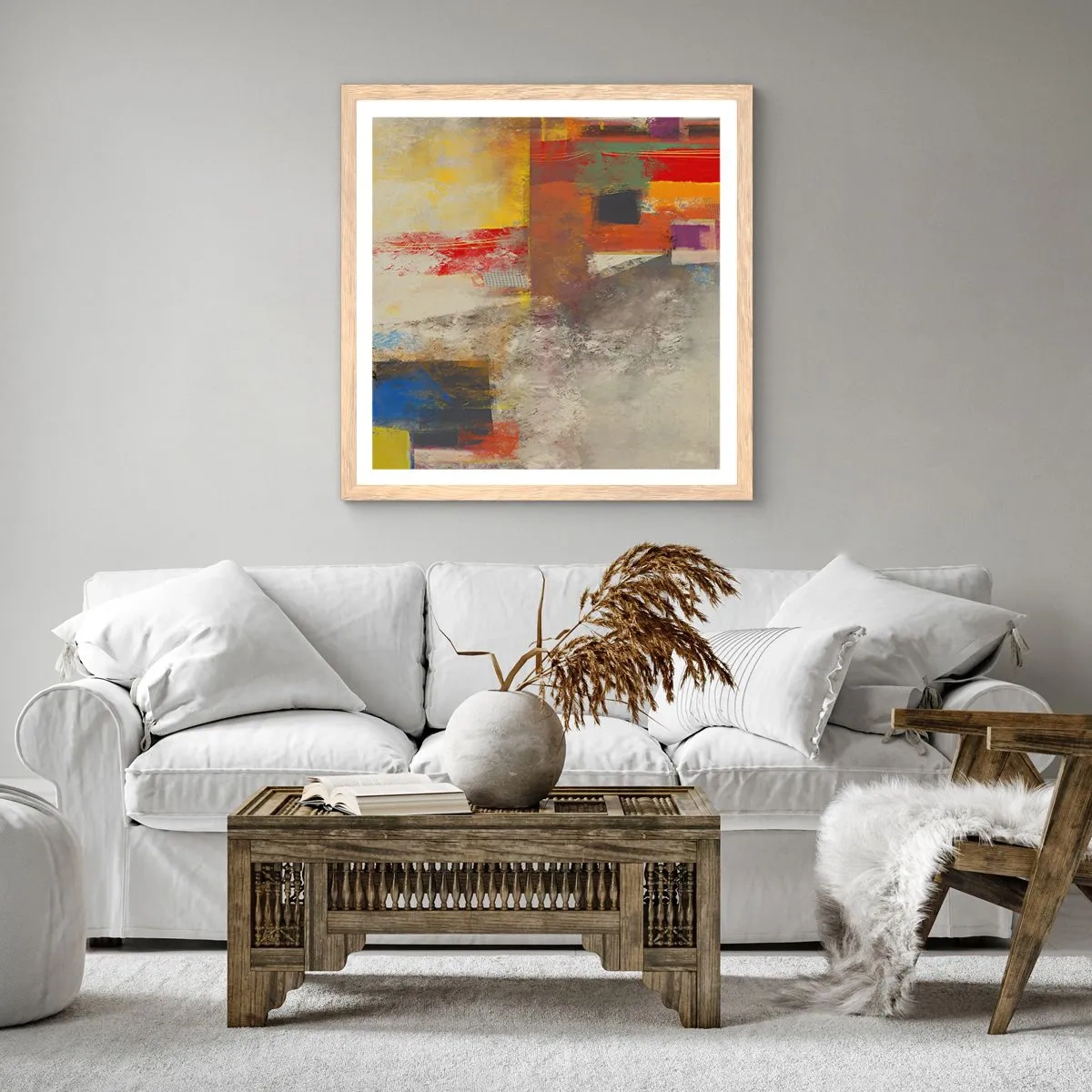 Poster in light oak frame - Geometry of Colours - 50x50 cm