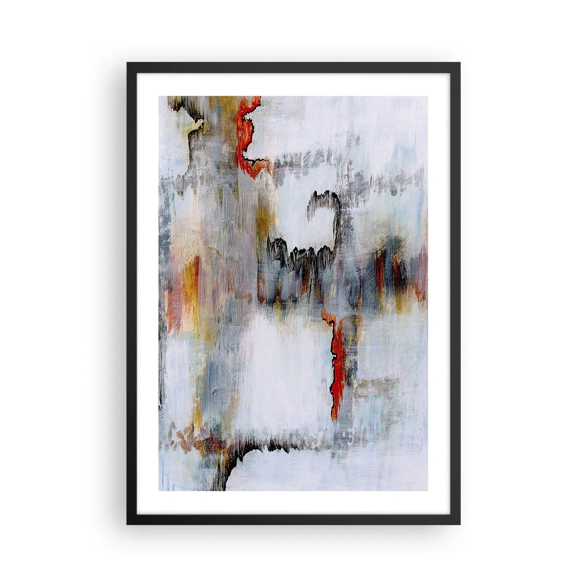 Poster in black frame - An abstract composition with shades of gray and red accents. - 50x70cm - With a Stick on Water - Modern wall decoration for the living room and bedroom ARTTOR