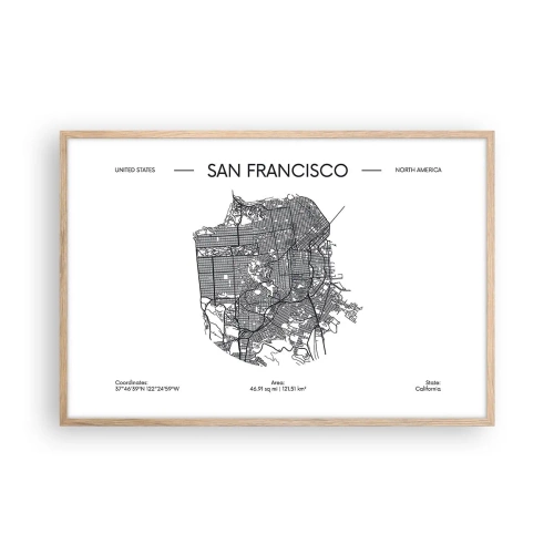 Poster in light oak frame - Anatomy of San Francisco - 91x61 cm