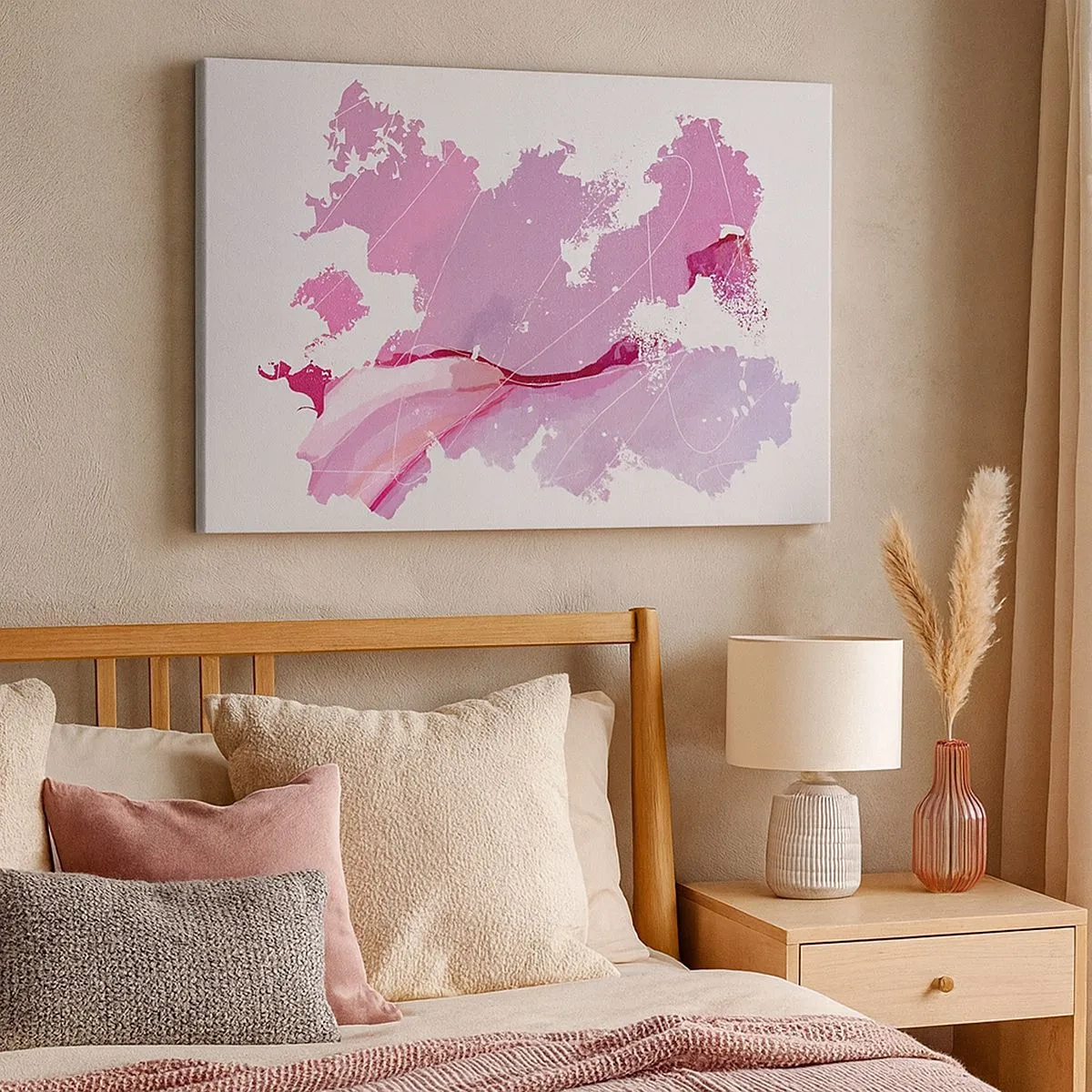 Canvas picture - Abstract world map in shades of pink - 70x50cm - Map of a Pink World - Modern wall decoration for the living room and bedroom ARTTOR