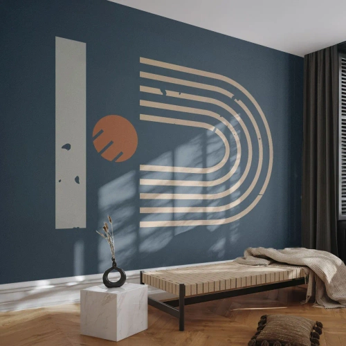 Photo Wallpaper Premium Canvas - Geometry on Navy Blue - Abstraction, Piece, Graphics - 350x256 cm