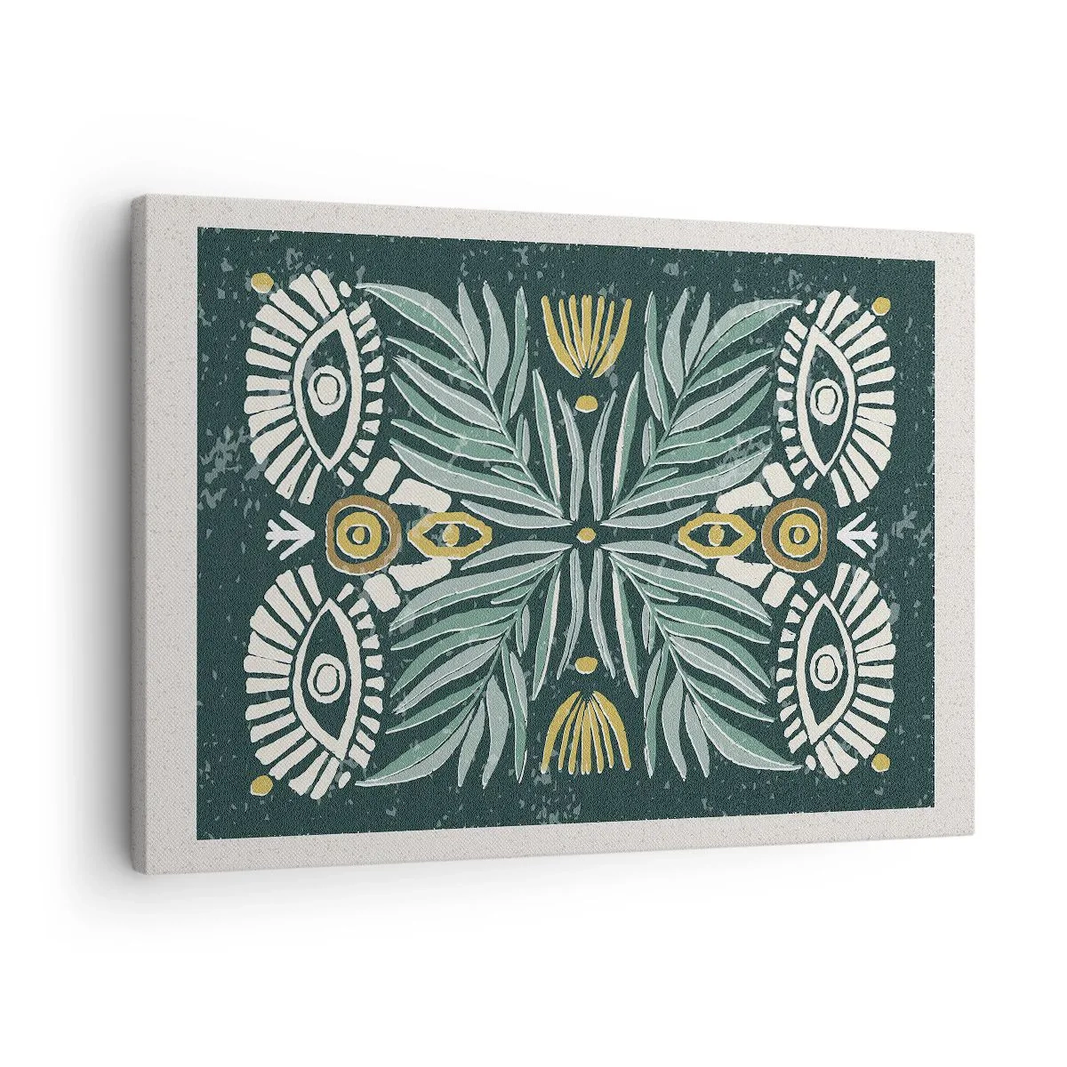 Canvas picture - Symmetrical plant pattern on a green background - 70x50cm - Like a Folklore Cutout - Modern wall decoration for the living room and bedroom ARTTOR