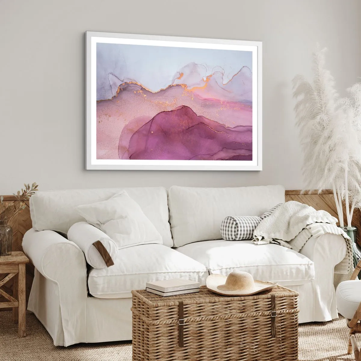 Poster in white frmae - Waves of Violet and Purple - 40x30 cm