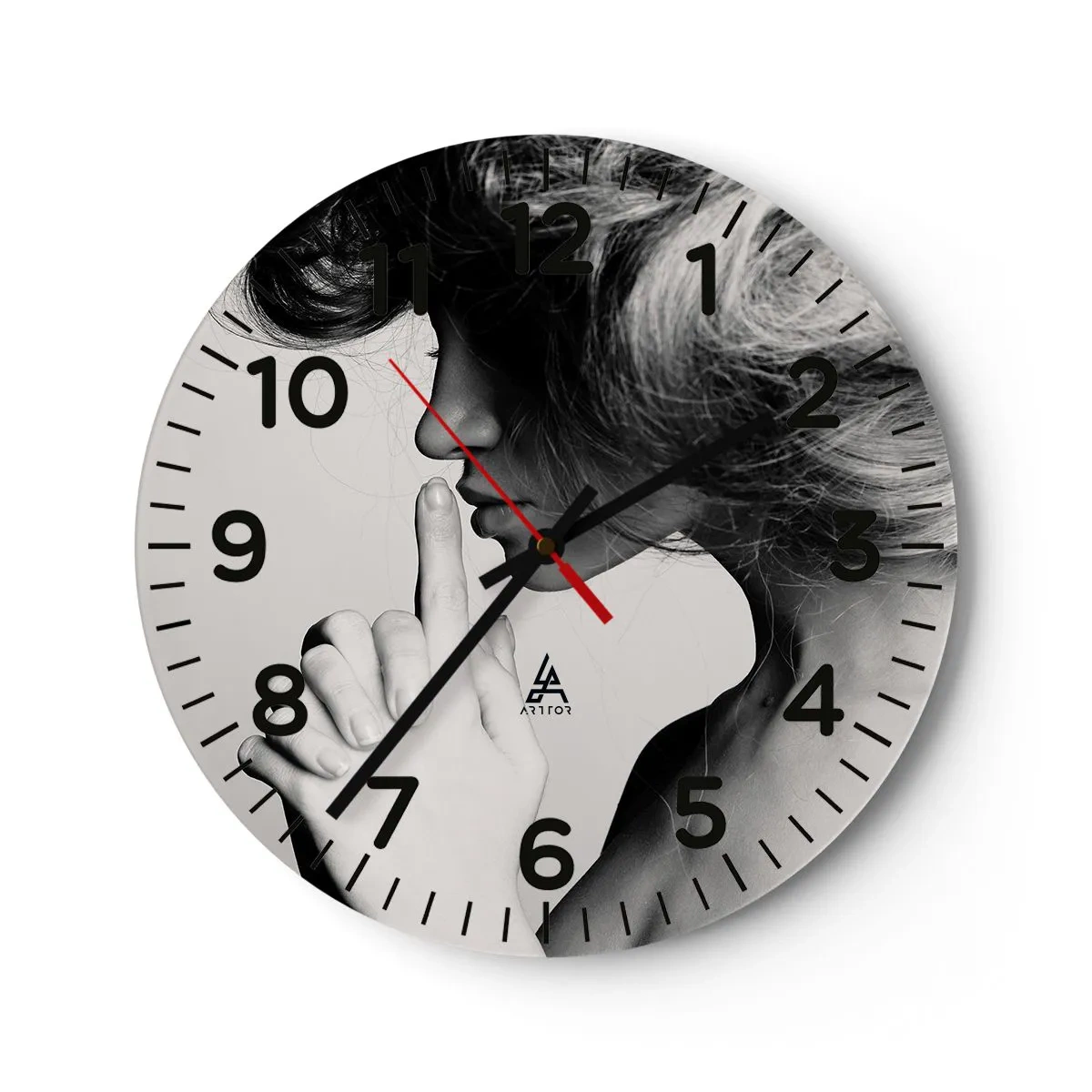 Wall clock - Clock on glass - Listening to Herself - 30x30 cm