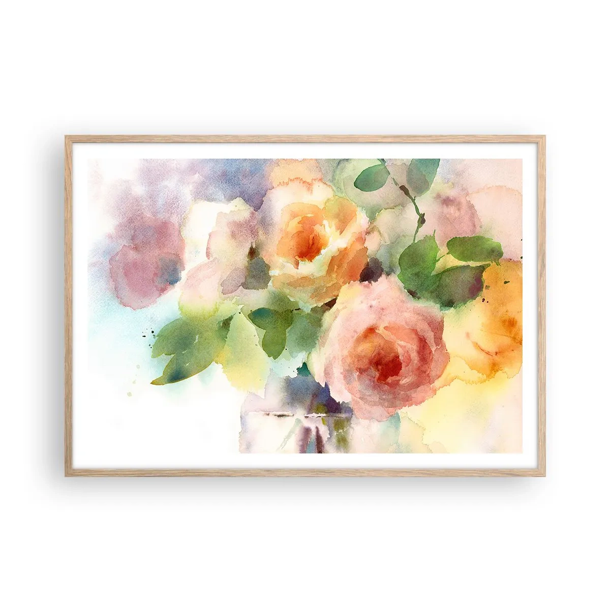 Poster in light oak frame - Delicate Like Watercolour - 100x70 cm