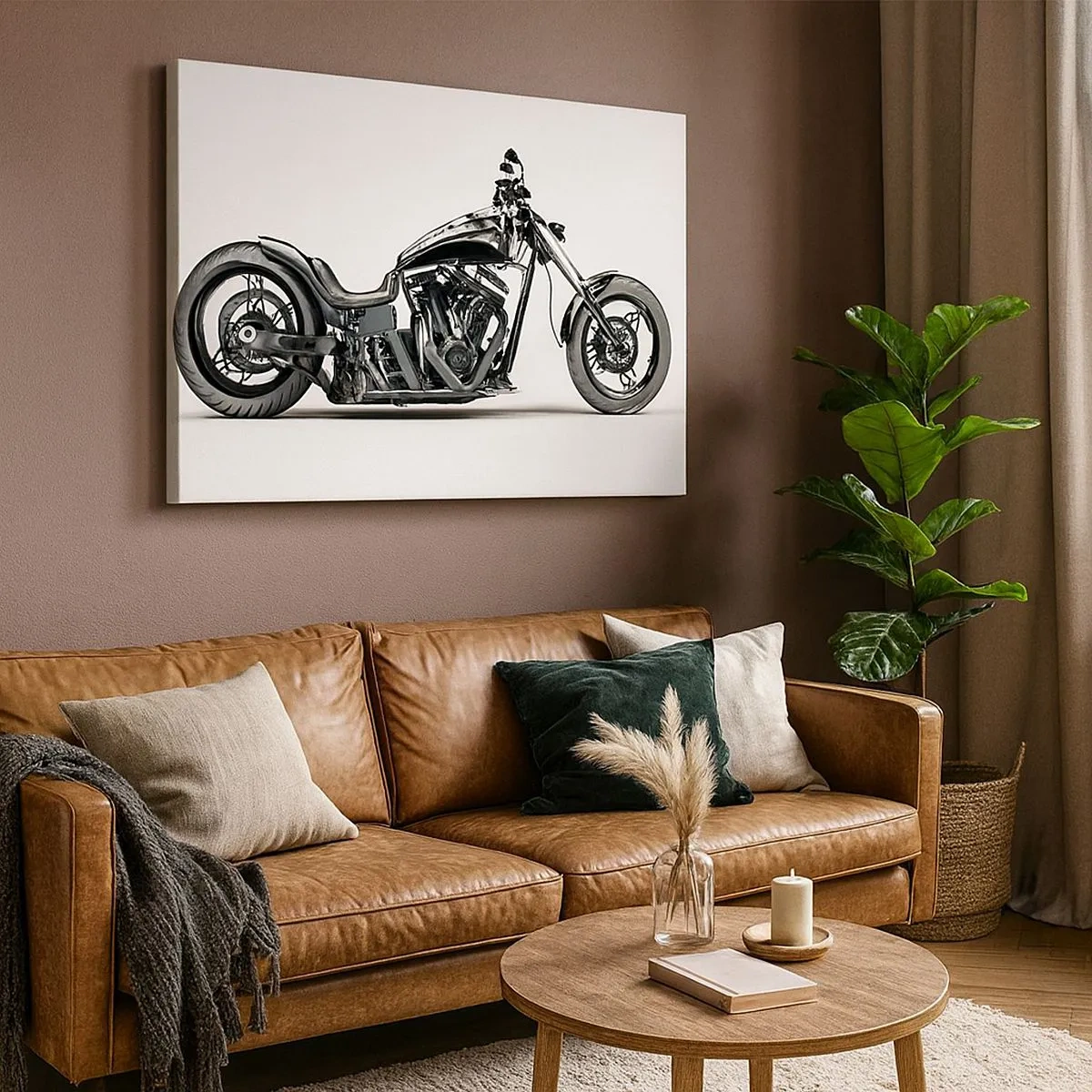 Canvas picture - Stylish black custom motorcycle on a white background - 70x50cm - For Lovers of Freedom - Modern wall decoration for the living room and bedroom ARTTOR