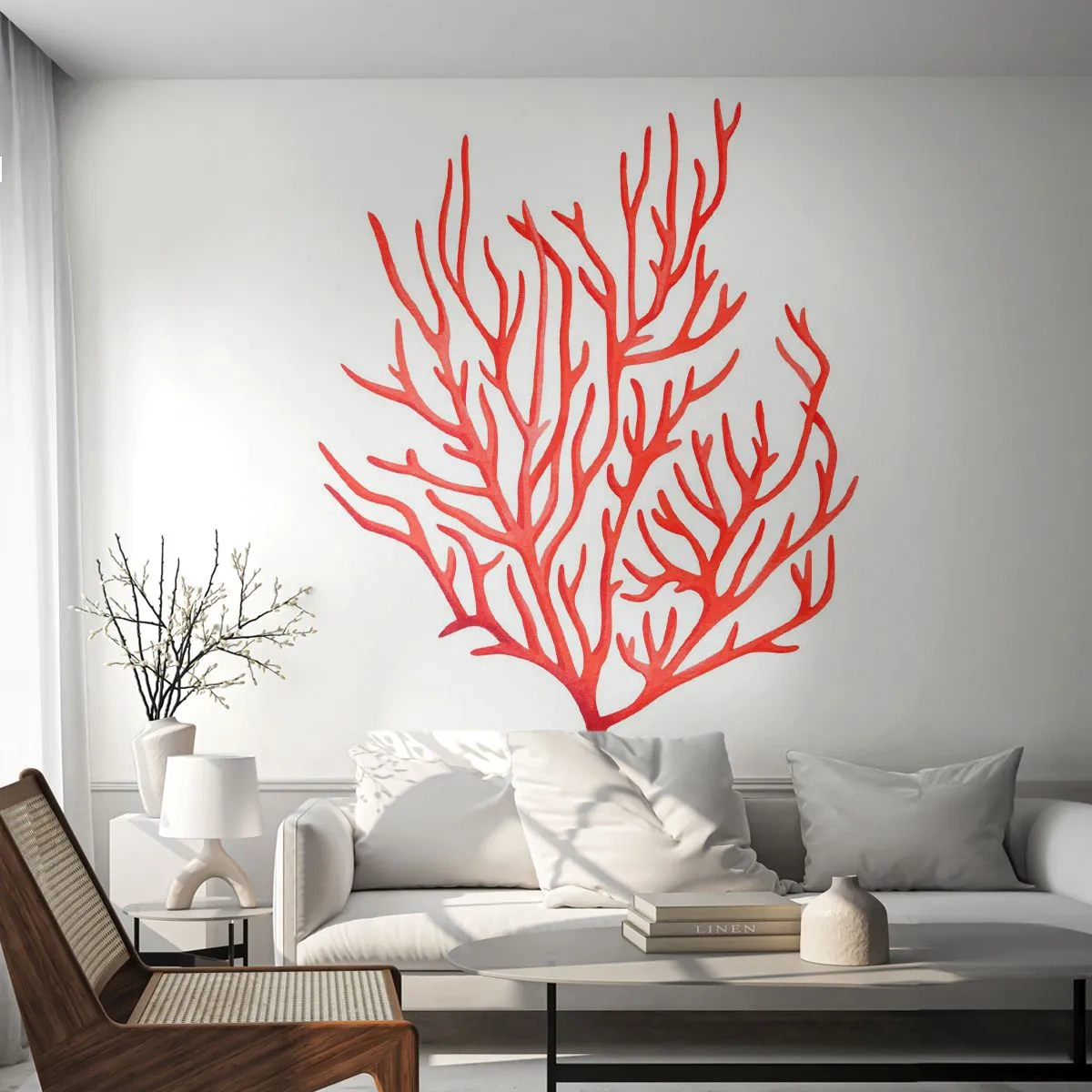Self-Adhesive Photo Wallpaper Deluxe Sticker - Coral Filigree - Coral reef, Seaside, Minimalistic - 100x70 cm