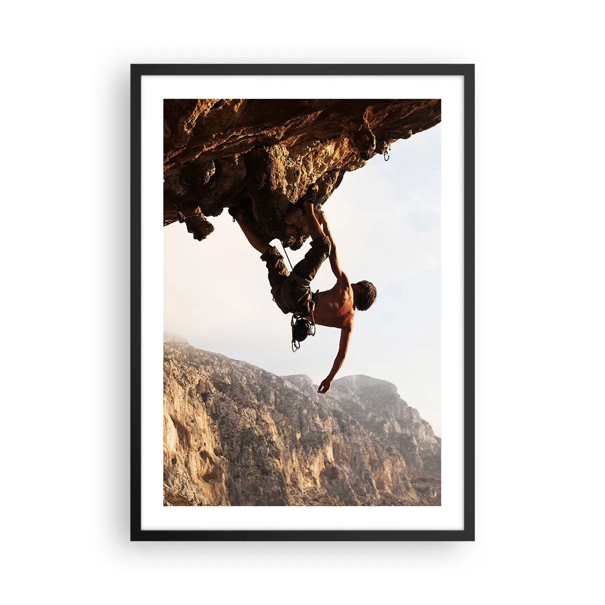 Poster in black frame - Rock climbing in the sunshine - 50x70cm - The Whole World on a Sharp Cliff - Modern wall decoration for the living room and bedroom ARTTOR