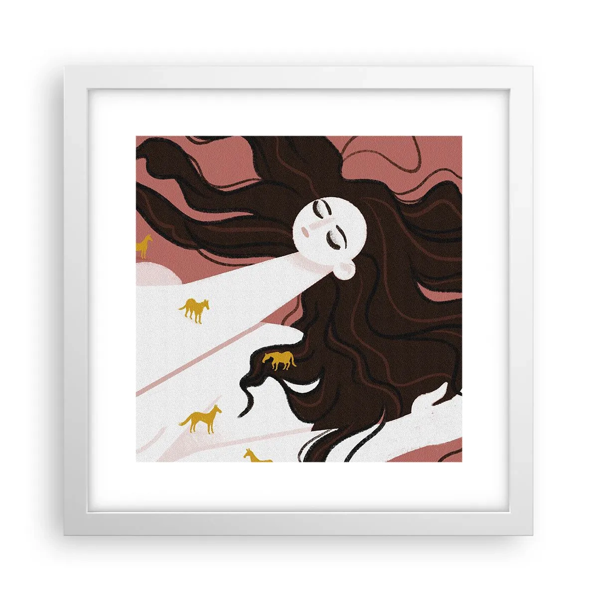 Poster in white frmae - Dream of a Golden Horse - 30x30 cm