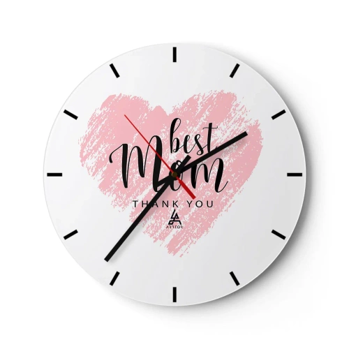 Wall clock - Clock on glass - A pink heart with the words "best mom" on a white background - 30x30cm - Always the Right Moment - Modern wall decoration for the living room, kitchen, and bedroom ARTTOR