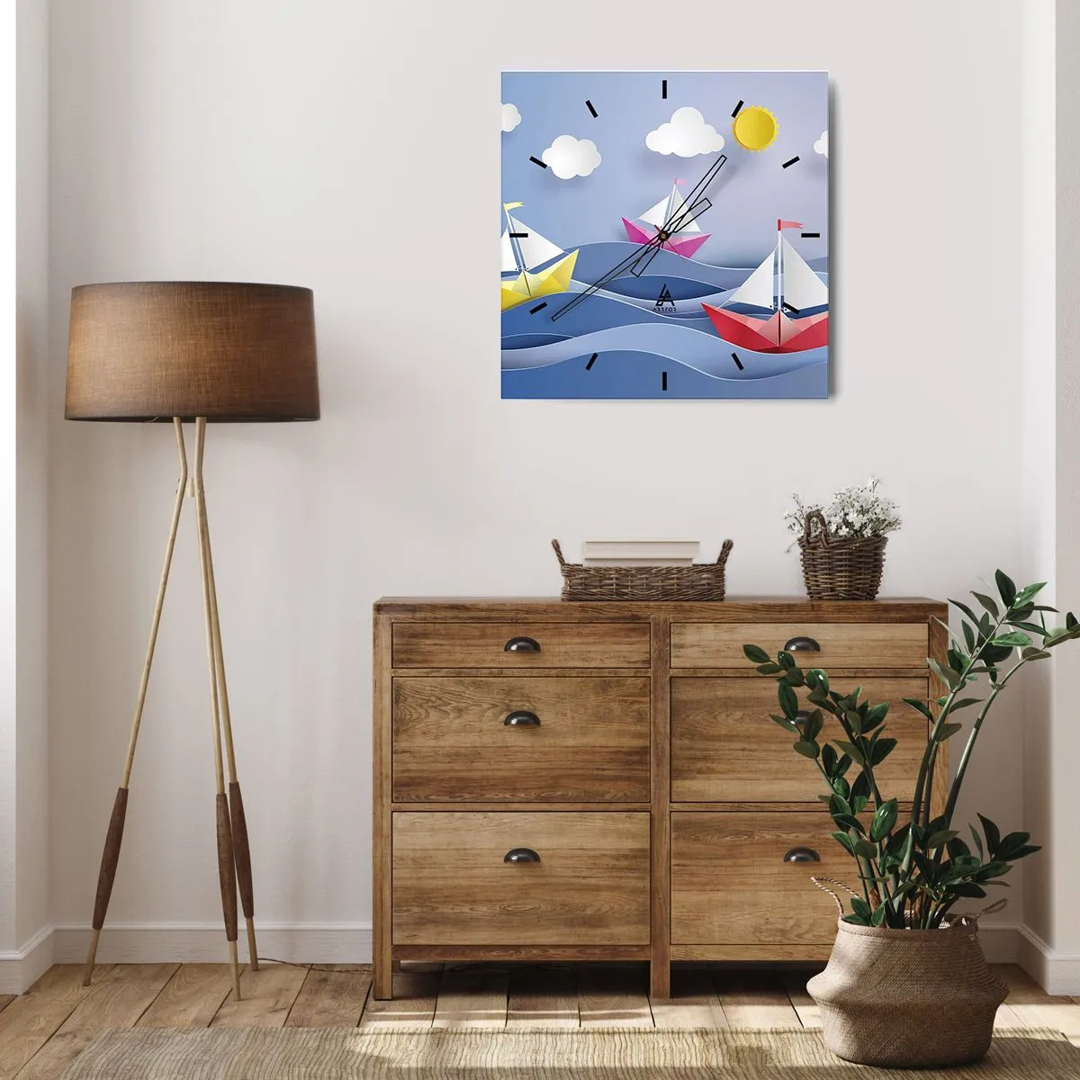 Wall clock - Clock on glass - Rocking the Waves - 40x40 cm