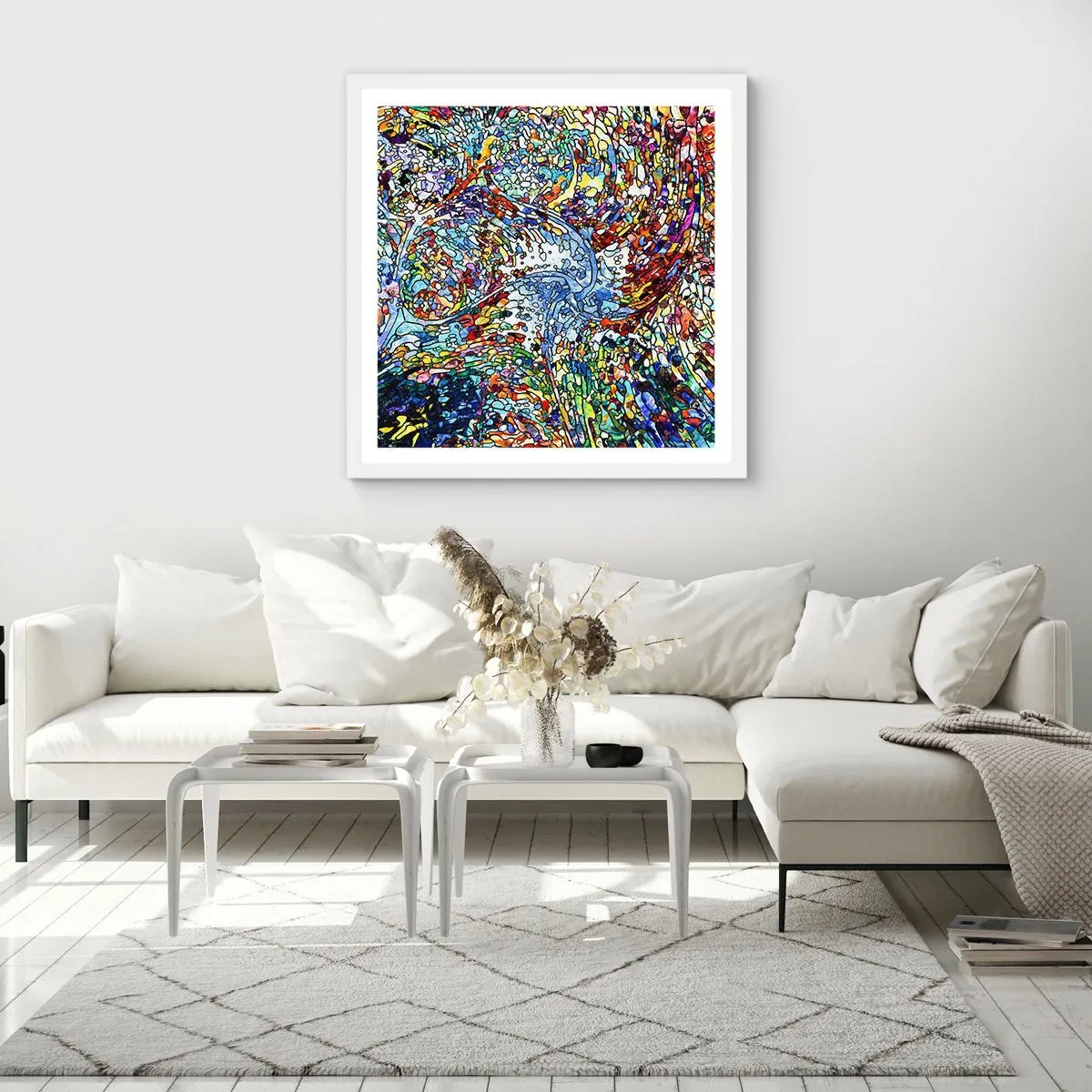Poster in white frmae - Stained Glass with Drops - 40x40 cm
