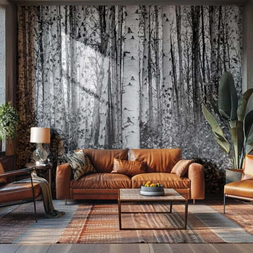 Self-Adhesive Photo Wallpaper Deluxe Sticker - Birch Colonnade - Forest, Birch, Nature - 250x175 cm