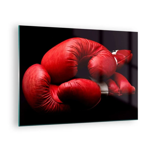 Glass picture - Red boxing gloves on a black background - 70x50cm - Fight Emotions Are Behind Us - Modern wall decoration for the living room and bedroom ARTTOR