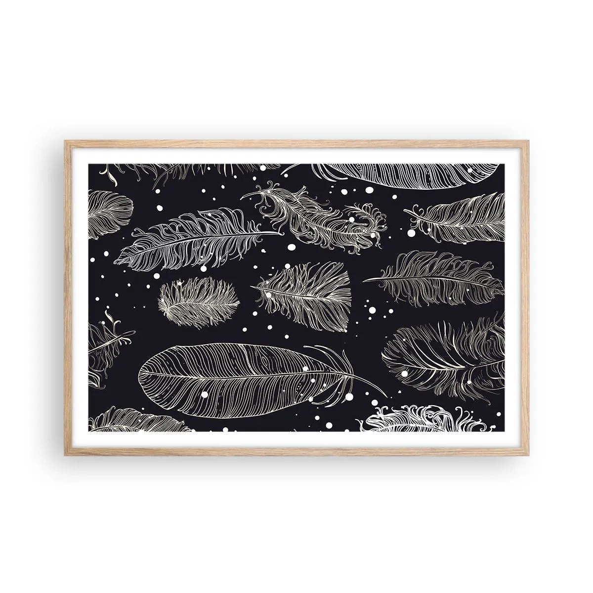Poster in light oak frame - Feathery Lace - 91x61 cm