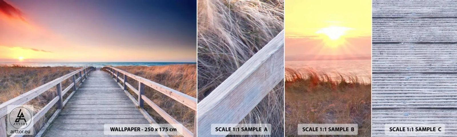 Photo Wallpaper Sample Standard Eco - Baltic Evening Aurora - Landscape, Sea, Dune - 100x30 cm