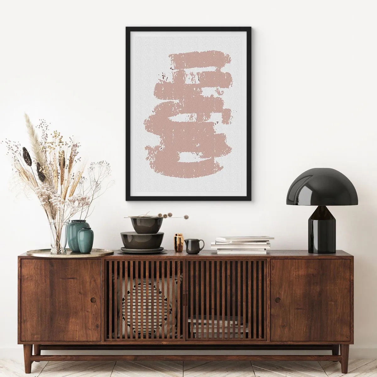 Poster in black frame - A minimalist composition in beige shades - 50x70cm - Abstract in Delicate Pink - Modern wall decoration for the living room and bedroom ARTTOR