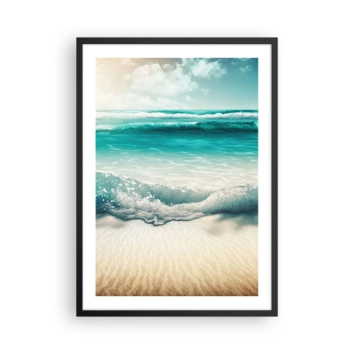 Poster in black frame - Turquoise waves crashing onto the golden sand of the beach - 50x70cm - Calm of the Ocean - Modern wall decoration for the living room and bedroom ARTTOR