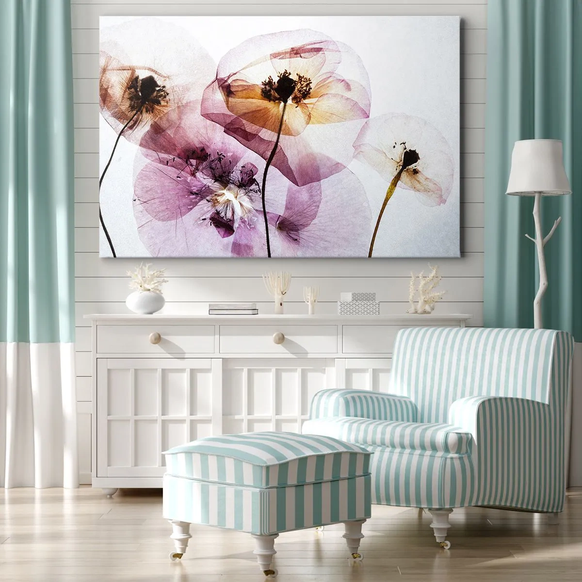 Canvas picture - Delicate transparent flowers in pastel shades - 70x50cm - Flower Body Slide - Modern wall decoration for the living room and bedroom ARTTOR