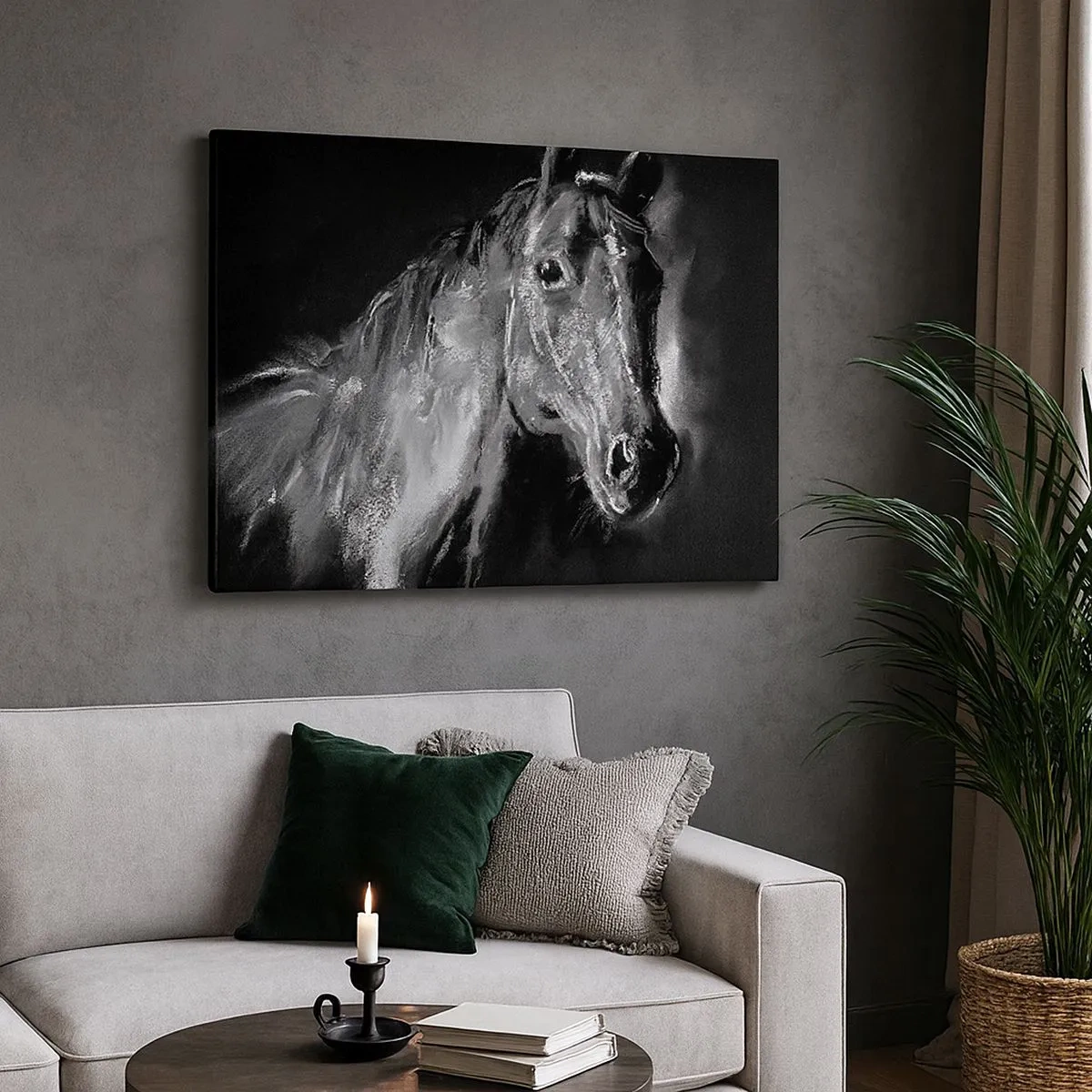 Canvas picture - Portrait of a horse in a dynamic black and white style - 70x50cm - Noble Soul Is Shining - Modern wall decoration for the living room and bedroom ARTTOR