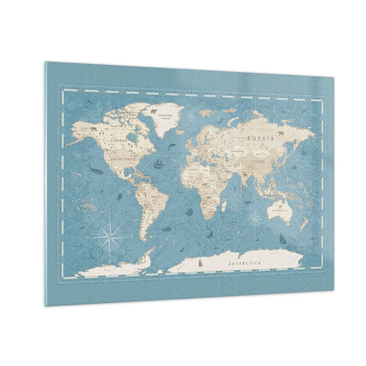 Glass picture - Stylized world map on a blue background - 70x50cm - World Within Your Fingertips - Modern wall decoration for the living room and bedroom ARTTOR