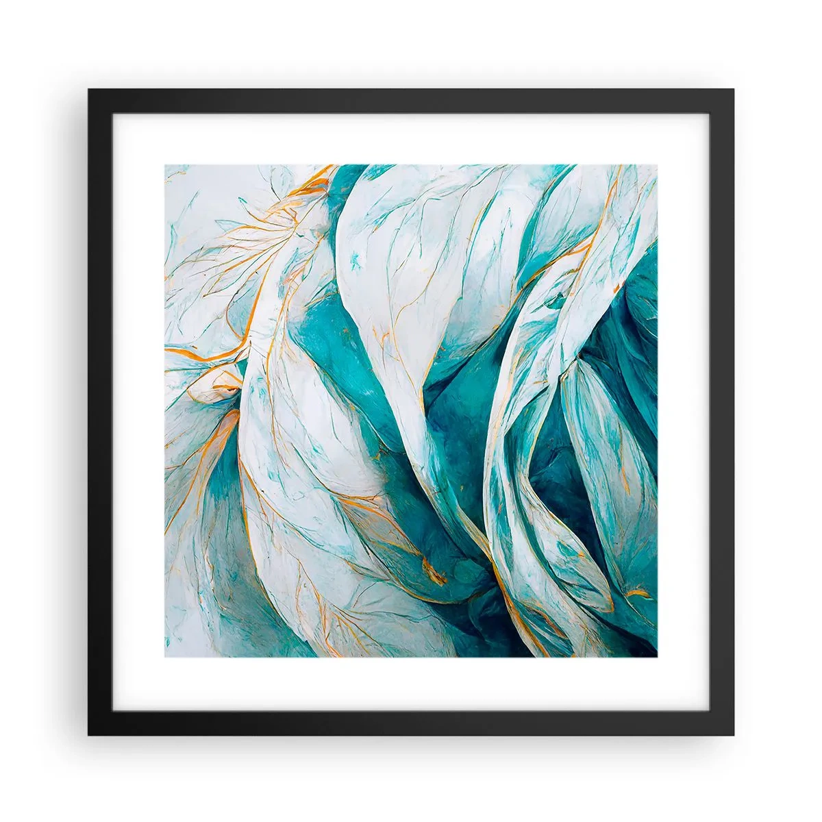 Poster in black frame - Blue Abstract with a Golden Motif - 40x40 cm