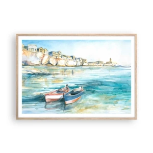 Poster in light oak frame - Landscape in Azure - 100x70 cm