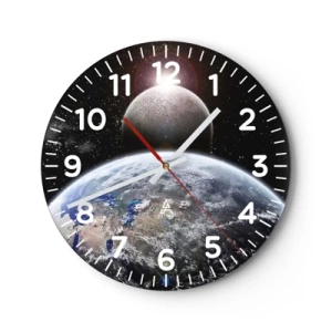 Wall clock - Clock on glass - Space Landscape - Sunrise - 30x30 cm