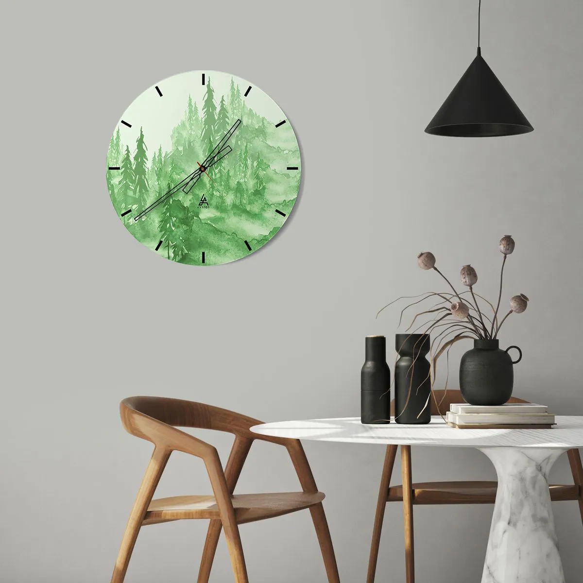 Wall clock - Clock on glass - Behind a Green Fog - 30x30 cm