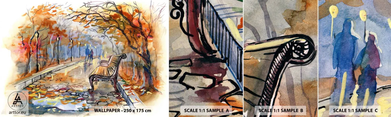 Photo Wallpaper Sample Self-Adhesive Deluxe Sticker - Walking together into Autumn - Landscape, Park, Autumn - 100x30 cm