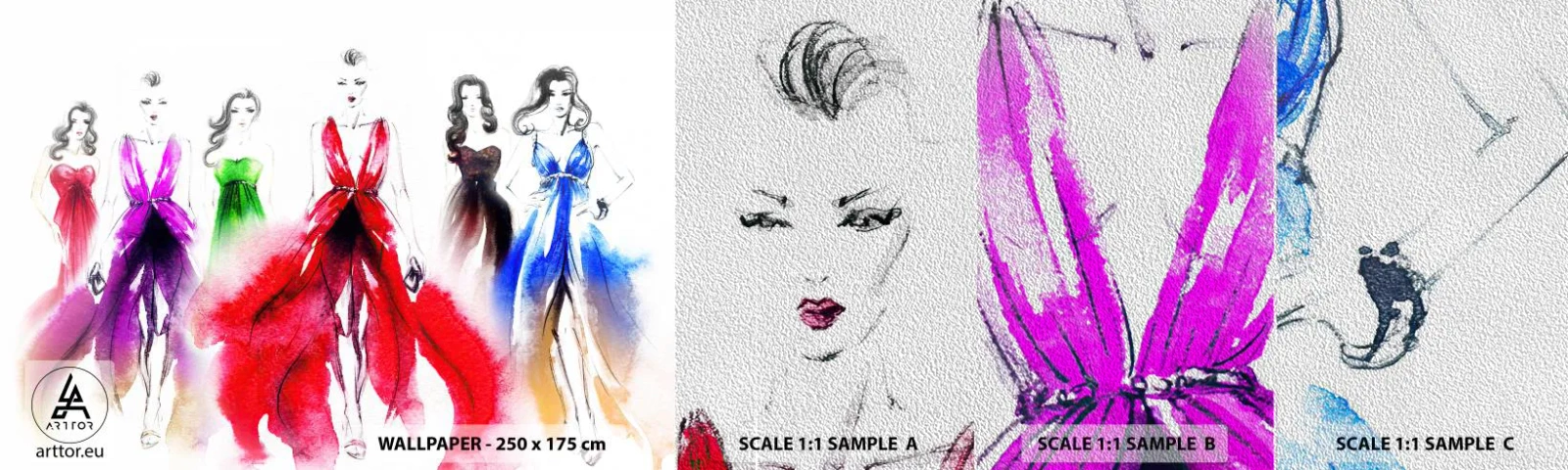 Photo Wallpaper Sample Premium Sand - Vogue in Vogue - Fashion show, Woman, Dress - 100x30 cm