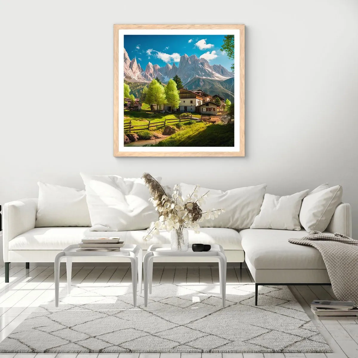 Poster in light oak frame - Alpine Idyll - 50x50 cm