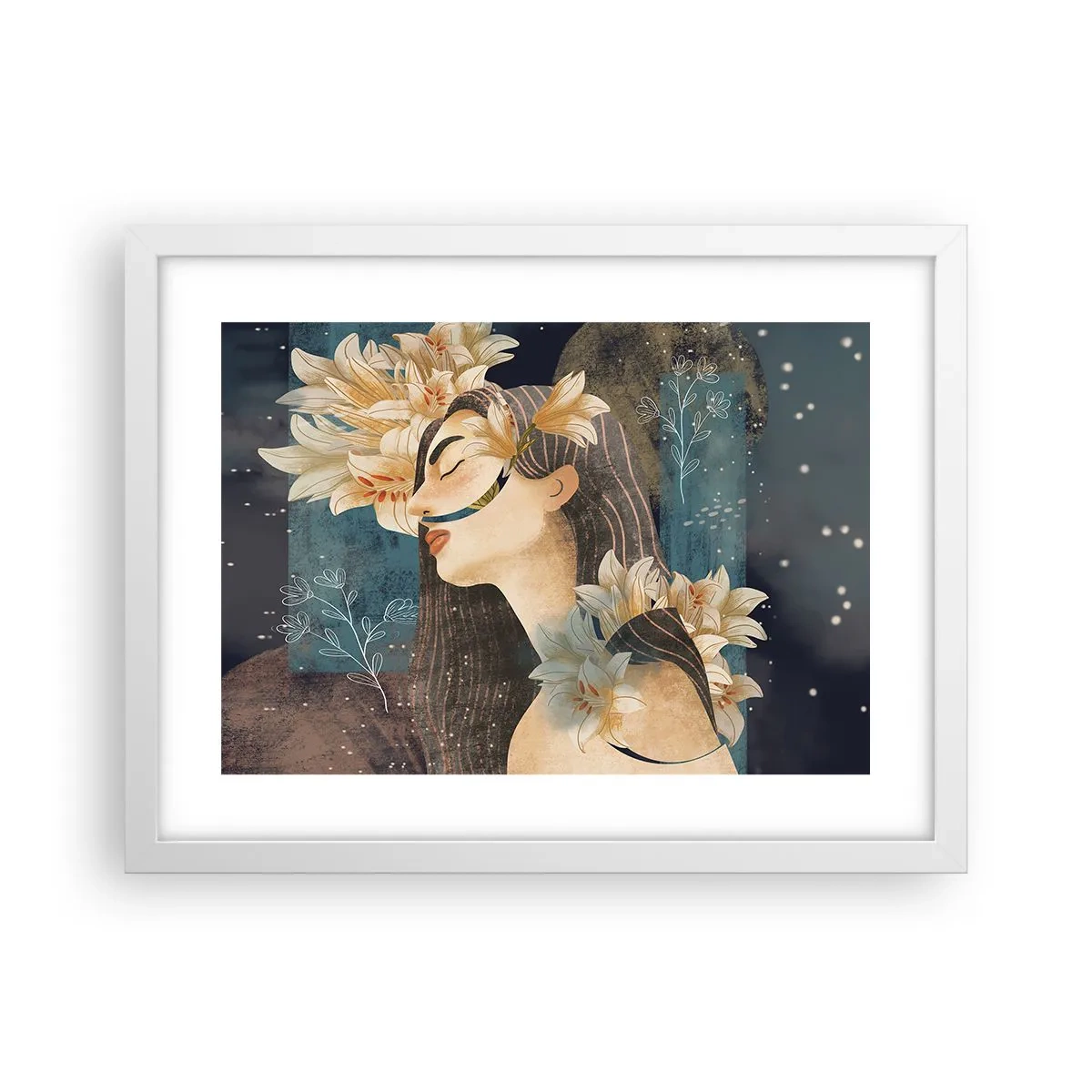 Poster in white frmae - Tale of a Queen with Lillies - 40x30 cm