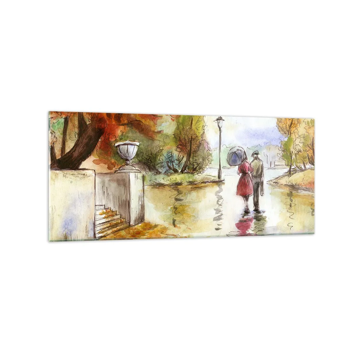 Glass picture - Romantic Autumn in a Park - 120x50 cm