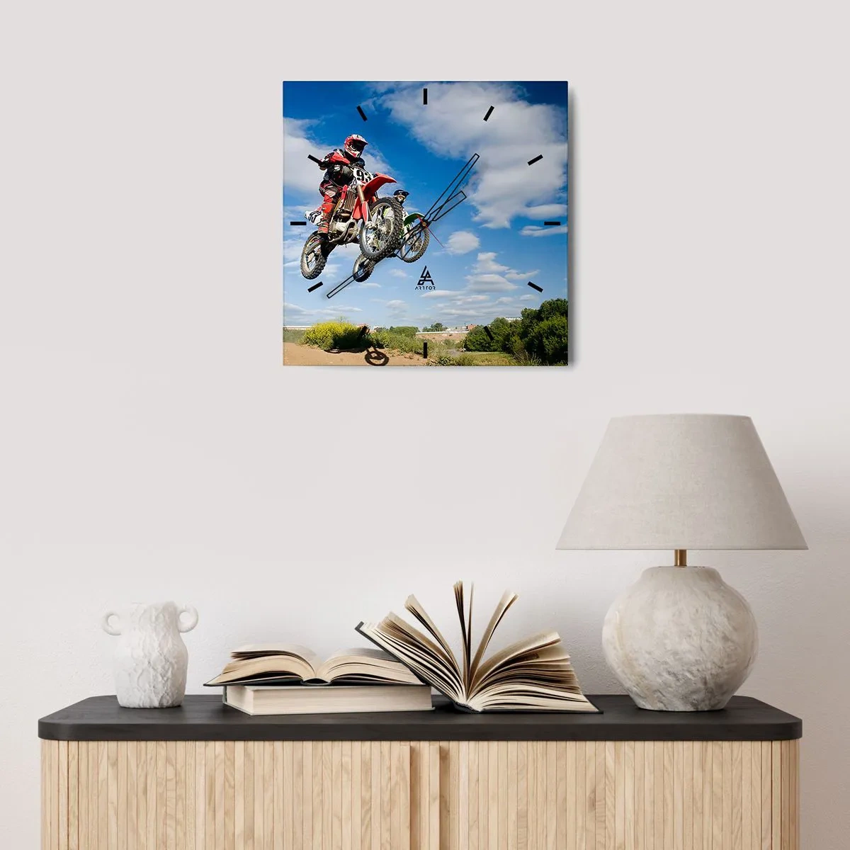 Wall clock - Clock on glass - Jump to the Sky - 40x40 cm