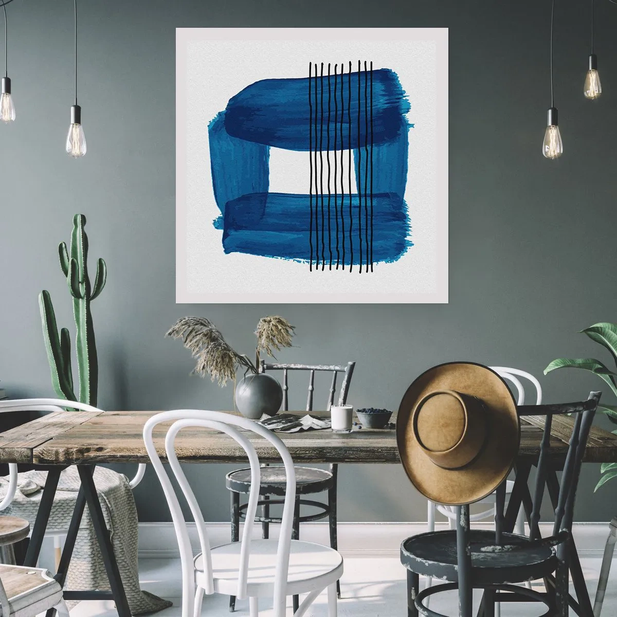 Poster - Blue and Black Composition - 50x50 cm