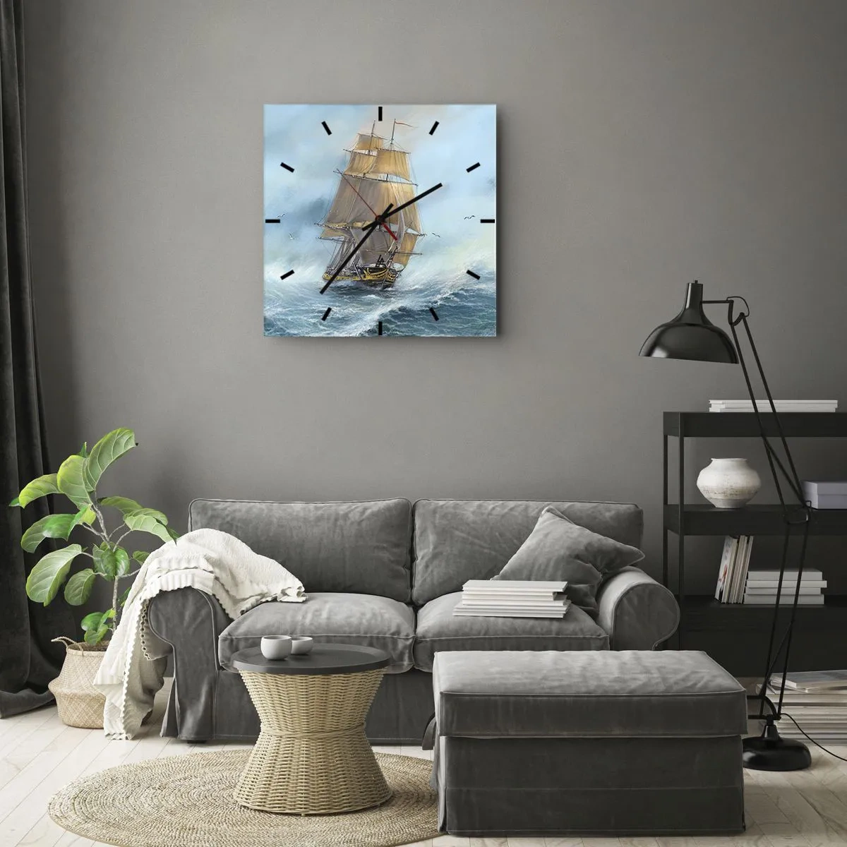 Wall clock - Clock on glass - Gliding on the Waves - 40x40 cm