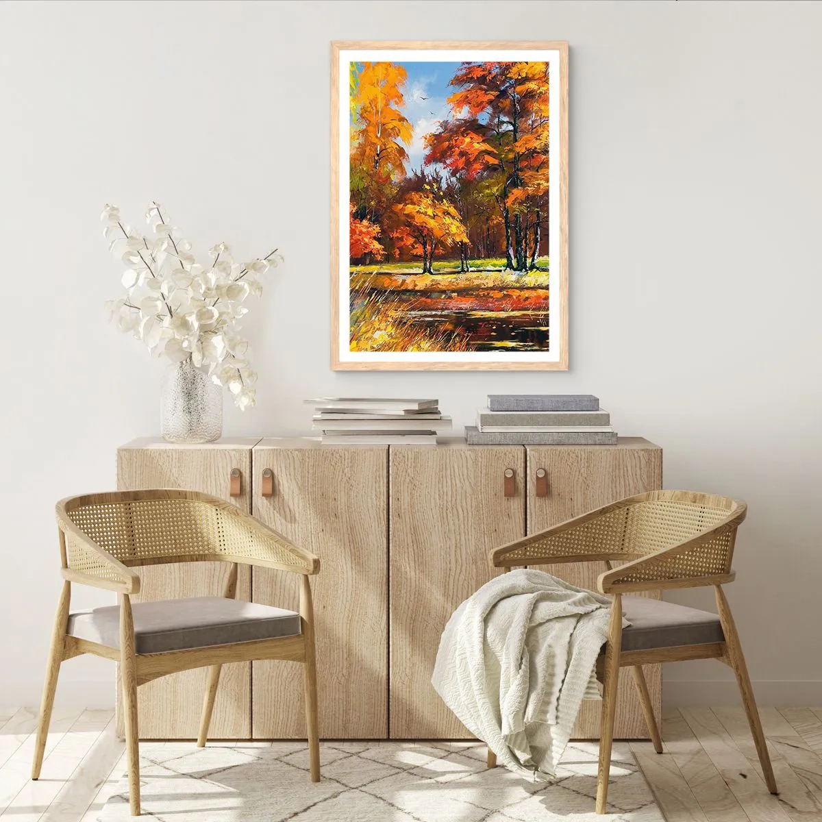 Poster in light oak frame - Landscape in Gold and Brown - 70x100 cm