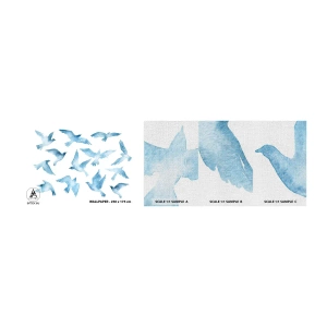 Photo Wallpaper Sample Premium Canvas - Blue Birds - Abstraction, Bird, Graphics - 100x30 cm