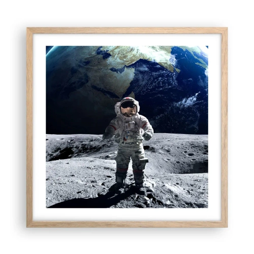 Poster in light oak frame - Greetings from the Moon - 50x50 cm