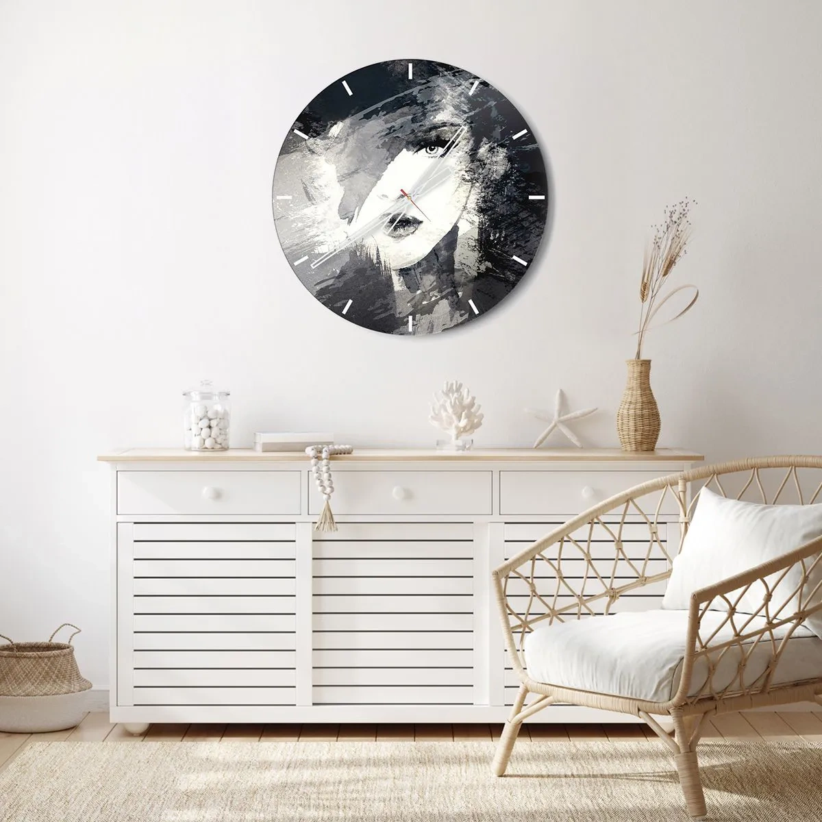 Wall clock - Clock on glass - From Behind Grey Voile - 40x40 cm