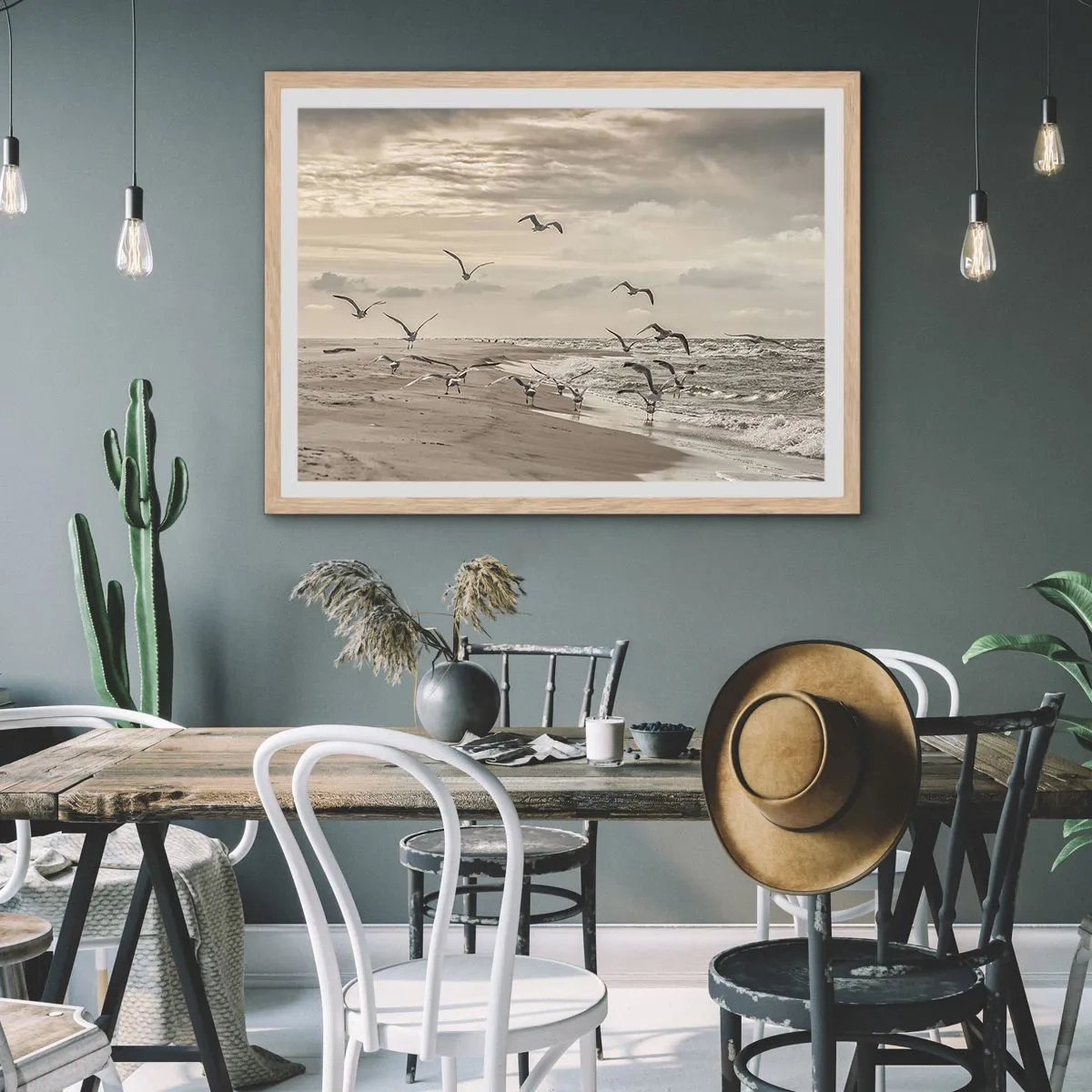 Poster in light oak frame - Sound of the Sea, Singing of the Birds - 40x30 cm