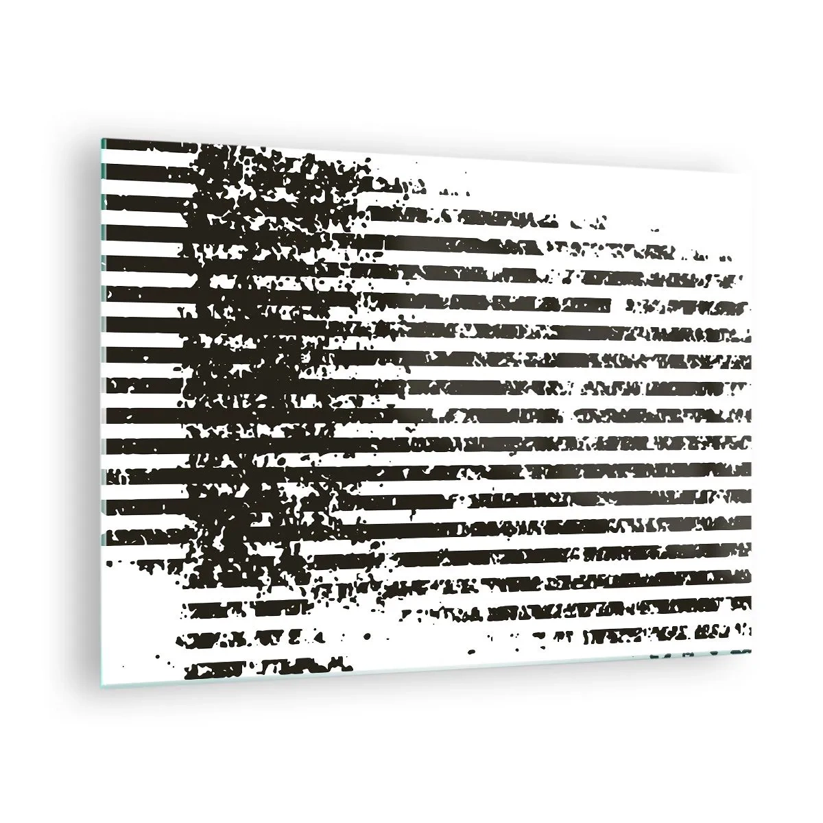 Glass picture - Black and white horizontal lines with noise and abrasion effects - 70x50cm - Rhythm and Noise - Modern wall decoration for the living room and bedroom ARTTOR