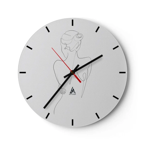 Wall clock - Clock on glass - The subtle line of a female silhouette on a white background - 30x30cm - Music of the Body - Modern wall decoration for the living room, kitchen, and bedroom ARTTOR