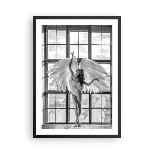 Poster in black frame - A figure with angel wings against the background of a window - 50x70cm - City of Angels? - Modern wall decoration for the living room and bedroom ARTTOR