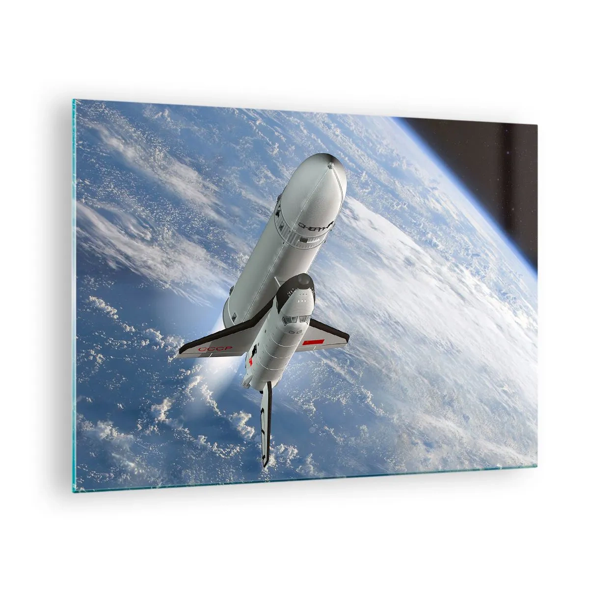 Glass picture - A space shuttle taking off in space with the Earth in the background. - 70x50cm - Space Ascension - Modern wall decoration for the living room and bedroom ARTTOR